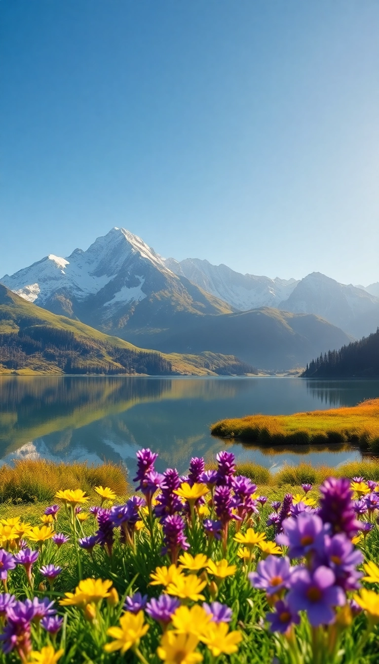 Best Modern AI Spring Mountain Reflection Phone Photogenic Wallpaper